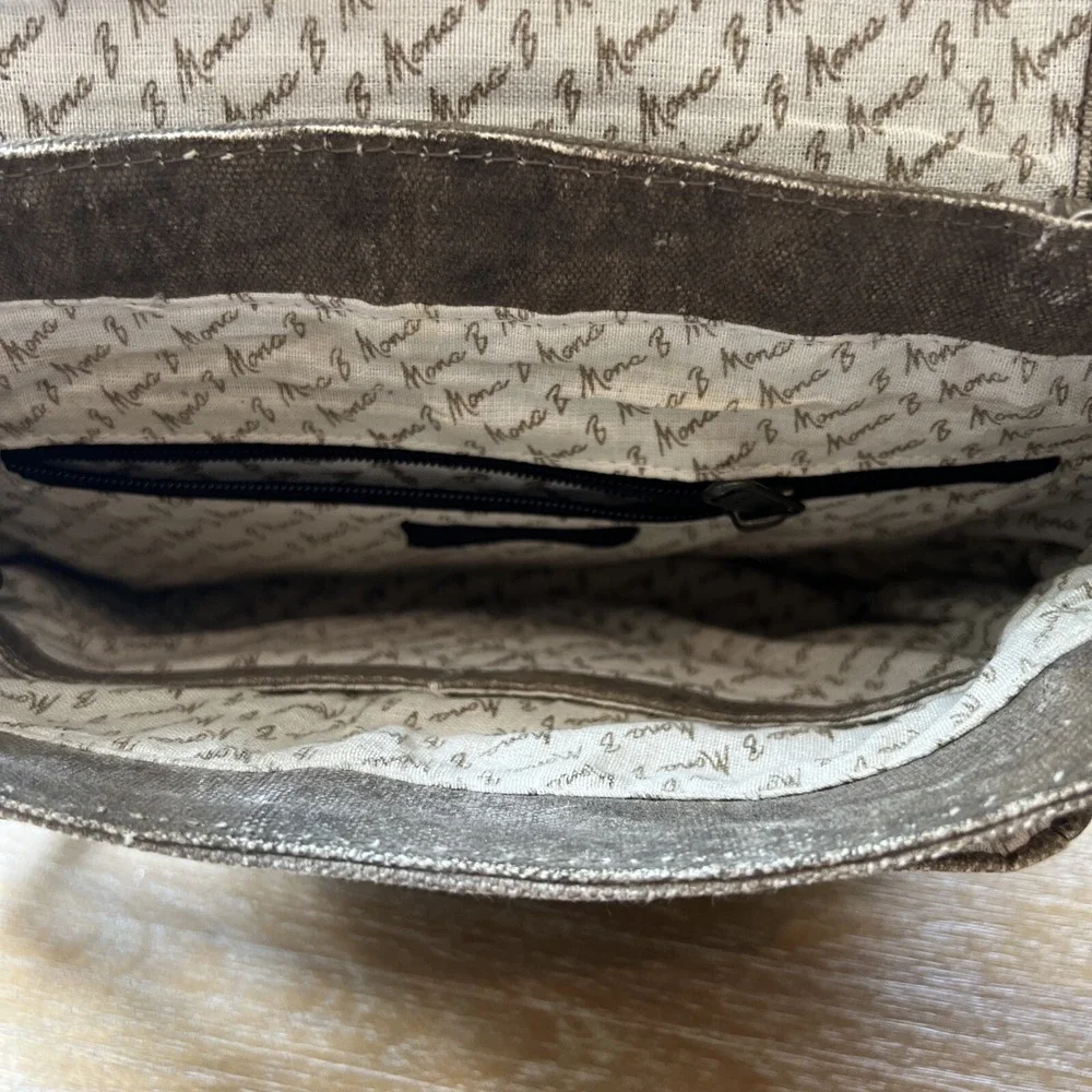 Mona B Purse Tote Crossbody Canvas Leather Handbag Satchel Unique Pin‎ Lock
